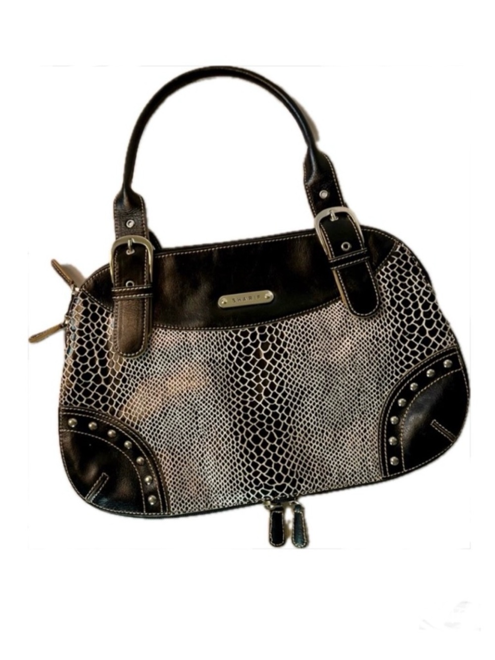 SHARIF STUDIOS Lux Egyptian Leather in a Snakeskin Print Expandable Studs NWOT